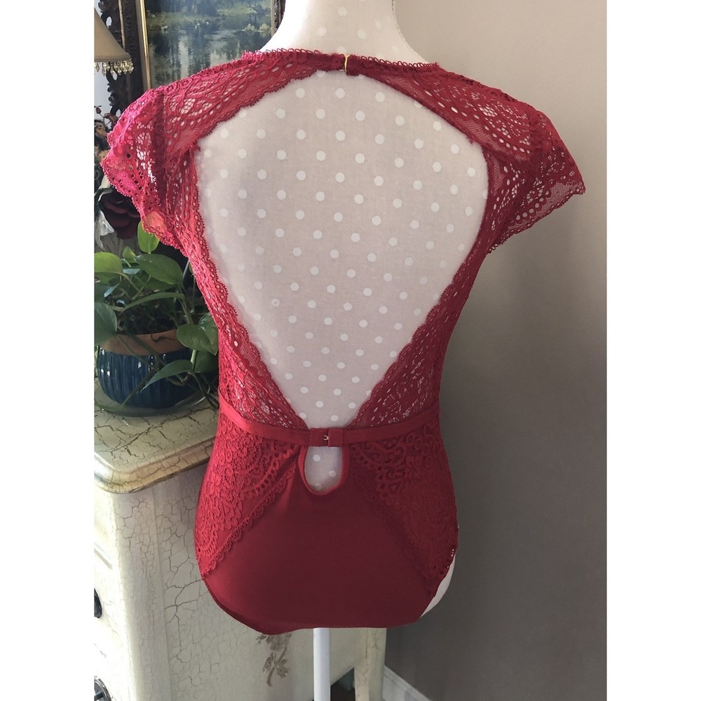 Lace Teddy Bodysuit Lingerie Babydoll Red Open Back Women's Large - Picture 6 of 10
